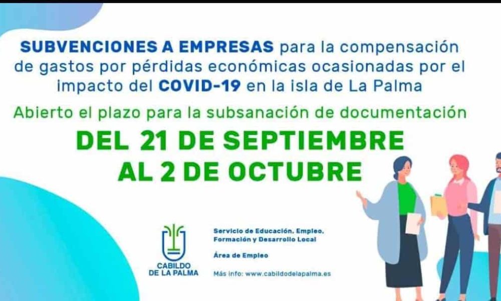 Abierto plazo subsanación subvención pymes por impacto covid-19 del Cabildo de La Palma  