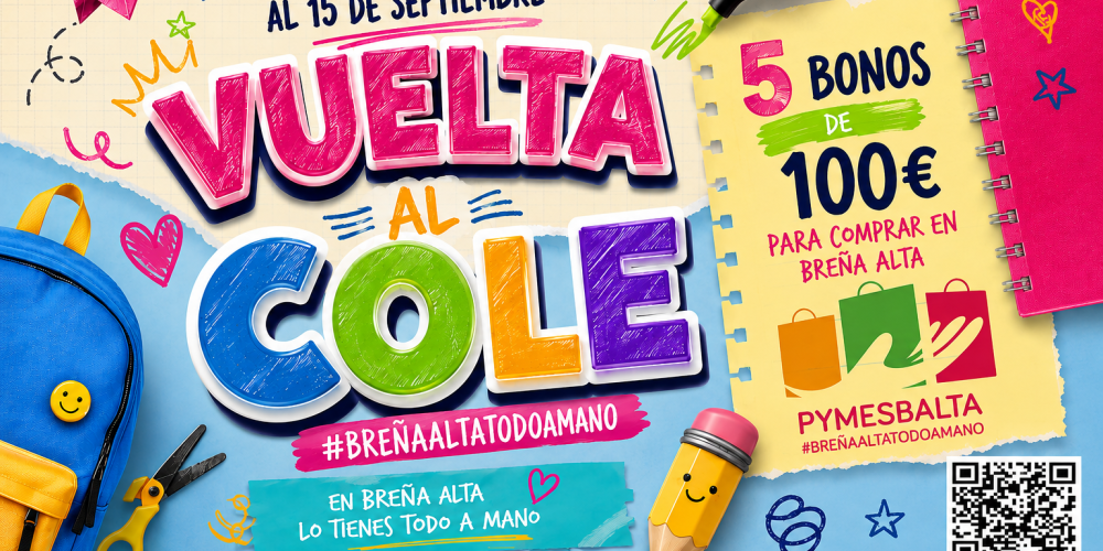 «Vuelta al Cole 2026» con 5 bonos de 100 euros para comprar en Breña Alta