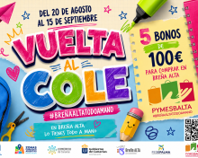 «Vuelta al Cole 2026» con 5 bonos de 100 euros para comprar en Breña Alta